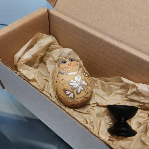 Babushka Matreshka Egg used, wooden with hand carving and painting