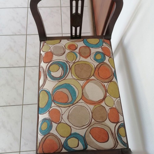 Elegant entrance seat with rosewood and colorful fabric, like new