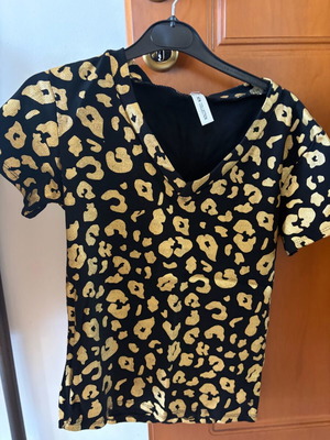 Ribbed Leopard Print T-shirt Gold, New