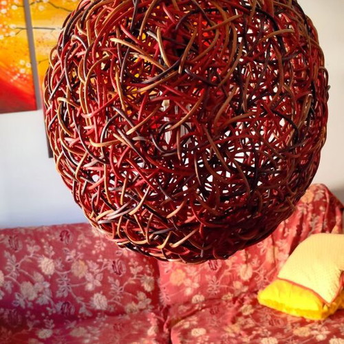 Bamboo ball lamp E27 like new with rattan weave, 45cm diameter