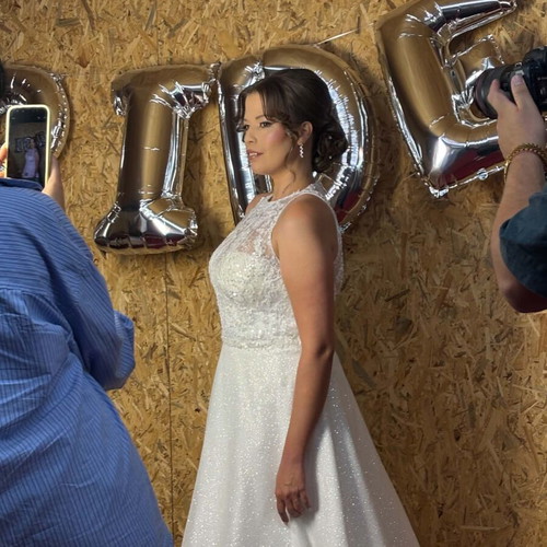 Wedding dress with silver glitter new, size L 40 12, white