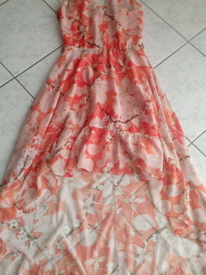 Enzzo coral asymmetrical dress like new, short front and longer back
