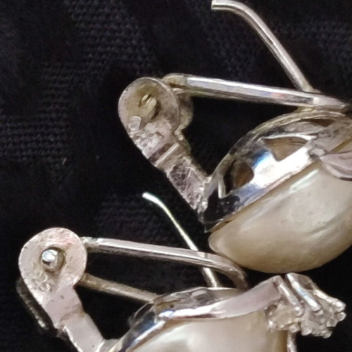 Vintage 925 Silver Earrings with Pearls & Zircons, 8g