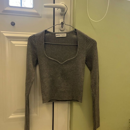 Bershka ribbed knit gray blouse like new size S