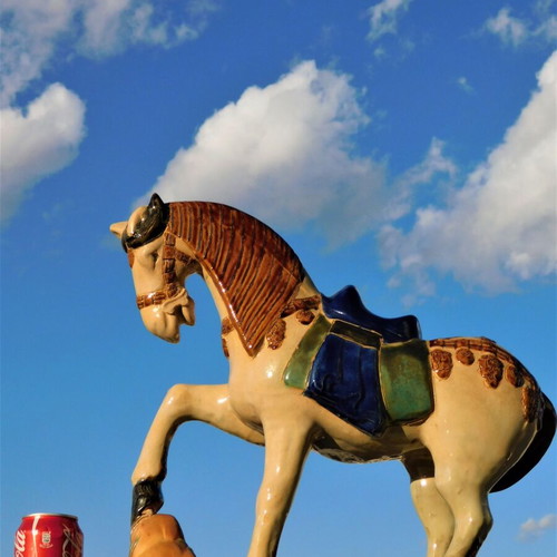 Ceramic faience horse statue used, vintage
