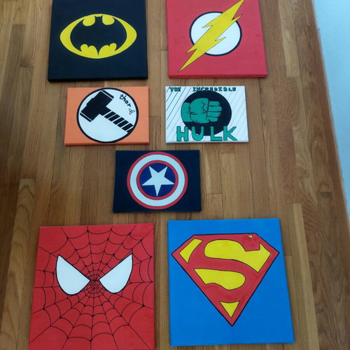 Handmade superhero canvases like new for kids' rooms