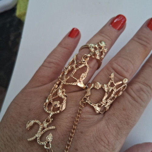 Boho-slave ring set with gold color, initial K charm
