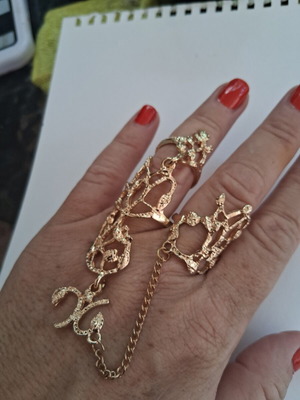 Boho-slave ring set with gold color, initial K charm