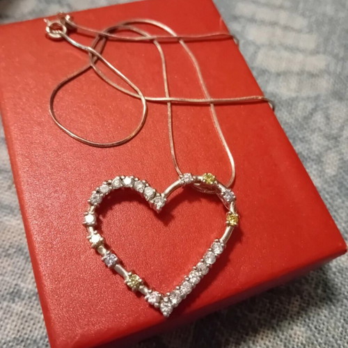 925 Sterling Silver Heart Necklace with Cubic Zirconia, Like New
