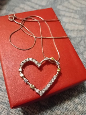 925 Sterling Silver Heart Necklace with Cubic Zirconia, Like New