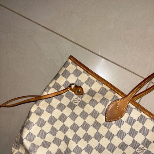 Louis Vuitton Neverfull MM ώμου τσάντα μεταχειρισμένη, καμβάς Damier Azur