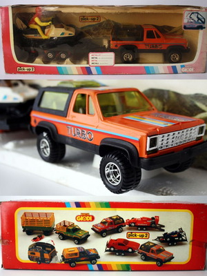 Vintage 80's Giodi Pick Up 2 Jeep Trailer & Ski Doo μεταλλικό αυτοκίνητο καινούργιο