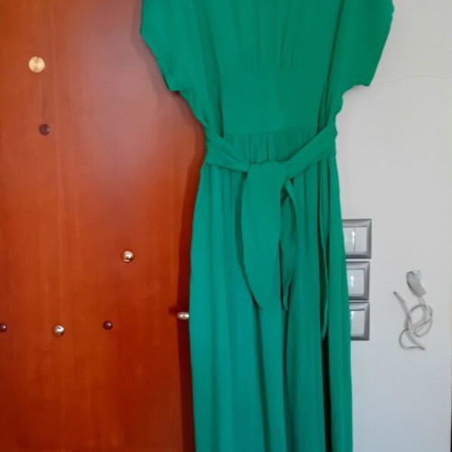 Linen maxi dress emerald green, like new, medium to large