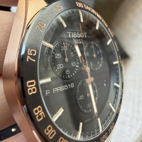Tissot PRS 516 Chronograph full set, rose gold and black leather