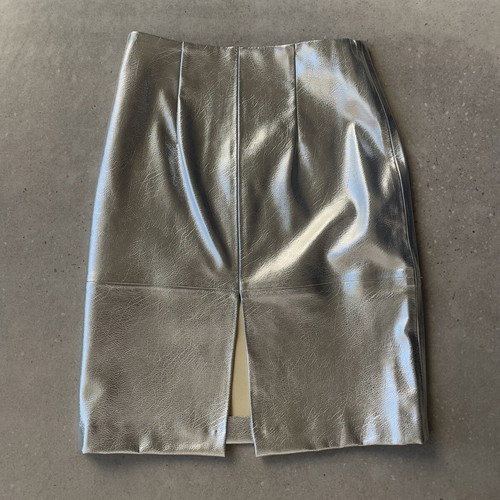 Women's skirt knee-length silver faux leather H&M new size 36
