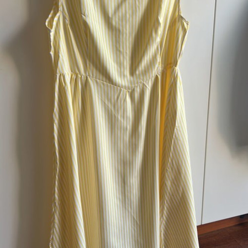 Yellow striped midi dress sleeveless XL new