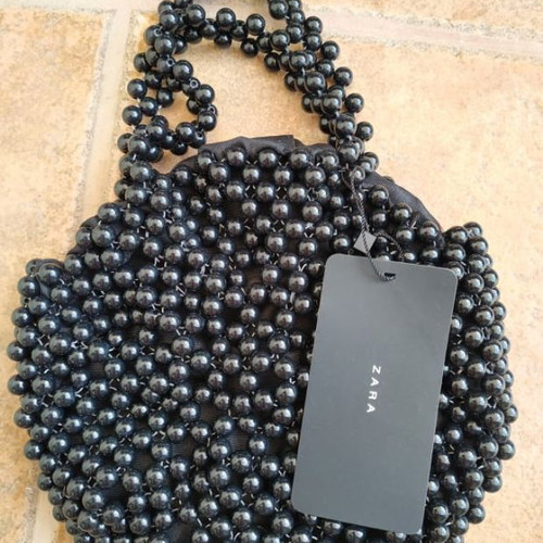 Zara black round beaded hand bag new