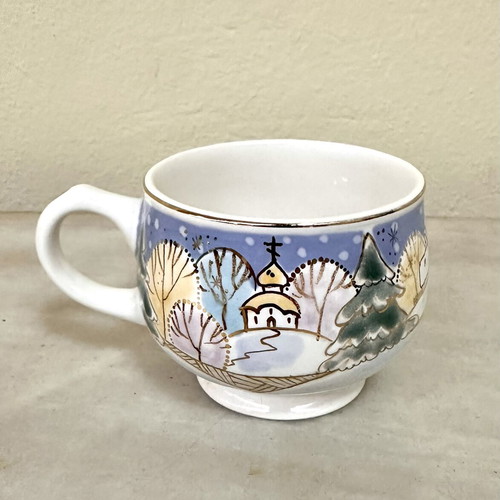 Handmade Russian Porcelain Mug from St. Elizabeth Monastery Winter Landscape
