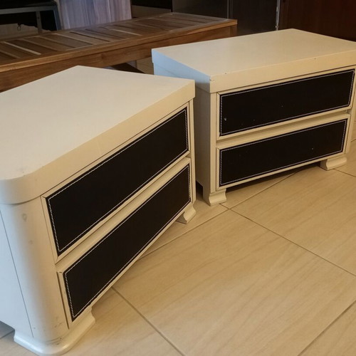 Nightstands used, set of 2, cream chalk paint with wenge faux leather