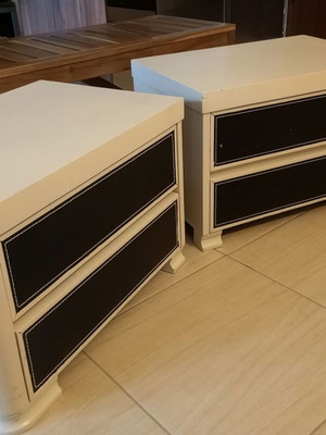 Nightstands used, set of 2, cream chalk paint with wenge faux leather