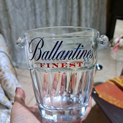 Ballantine's glass ice bucket like new with embossed designs