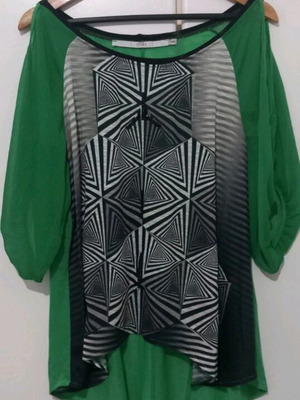 Mat fashion blouse with asymmetric cut and shoulder openings, new, size XXL