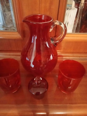 Μουράνο σετ καινούργιο, καράφα και δύο ποτήρια κόκκινα