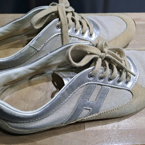 Hogan sneakers suede and fabric size 36 refurbished beige/silver