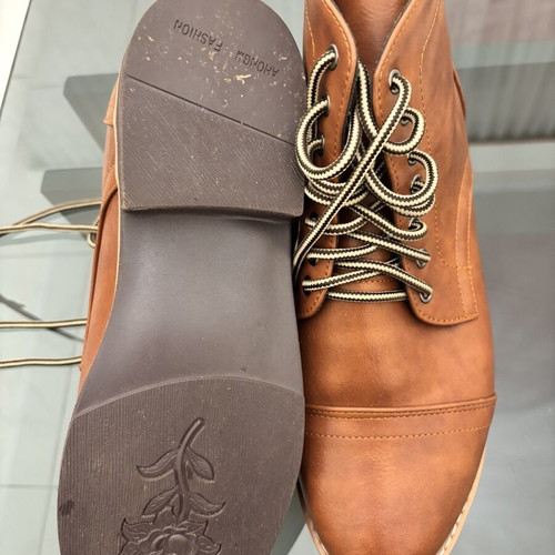 Classic men's ankle boots new, brown synthetic leather, size 42