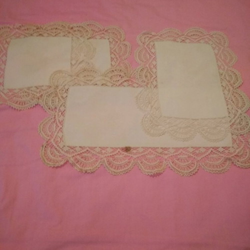 Set of 4 used fabric and lace table runners from the 70s