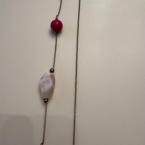 Gregio women's long necklace gold-plated 925 silver like new with pink stones