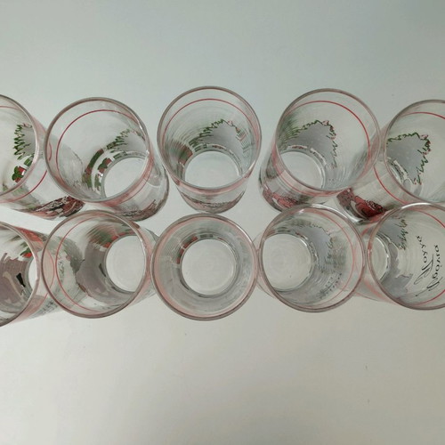 Vintage glass collection used, set of 10 with Santa Claus and Christmas tree