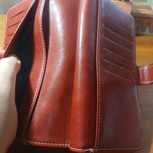 Wallet large, like new, burgundy faux leather with many compartments