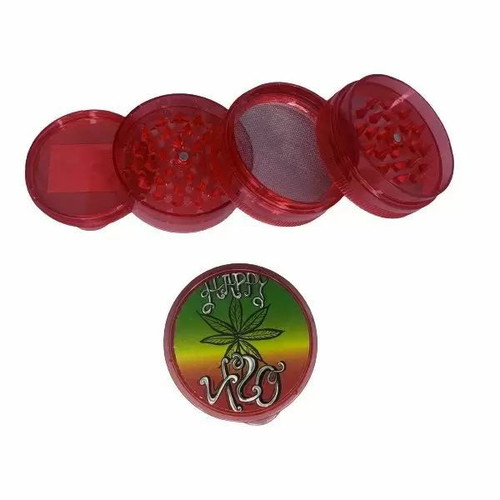 Plastic grinder 55x35mm 4-position red with various designs