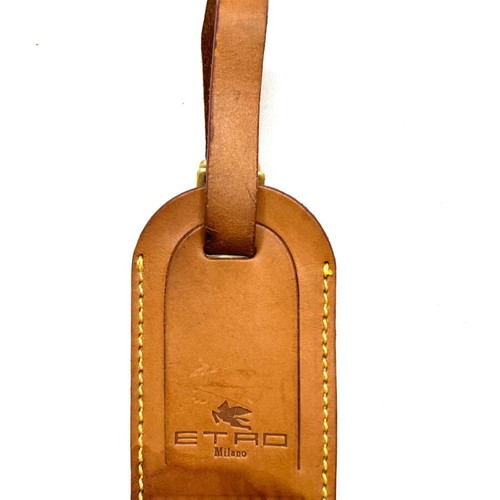 Etro leather travel tag charm used, brown