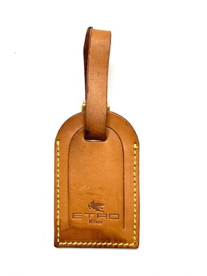 Etro leather travel tag charm used, brown