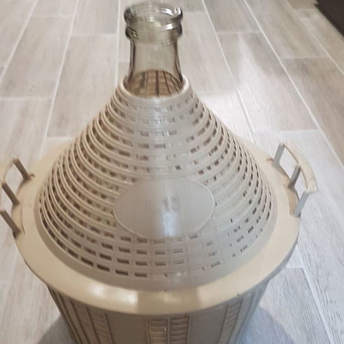 Glass demijohns used, set of 2, 1.5 liters with protective wicker