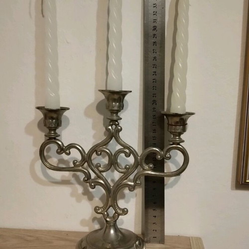 Candlestick with candles like new, height 22 cm
