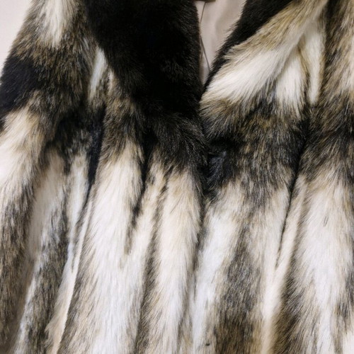 Eco fur coat like new with collar, size L-XL, black and white