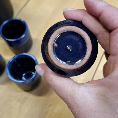 Ceramic wine set handmade, new, blue and black Fat Lava finish