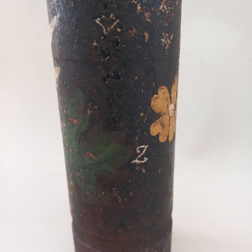 Old empty shell vase with painting, possibly Balkan or Asia Minor campaign period