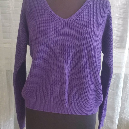 TALLY WEiJL Purple Knit Sweater with Lace-Up Back like New