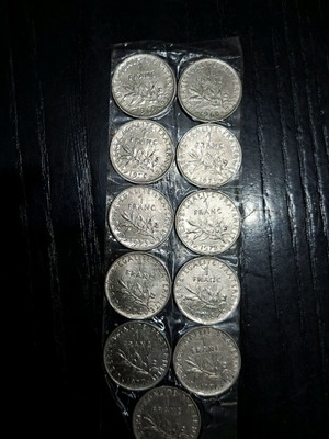 1 Franc chronological series 1968 to 1978 like new