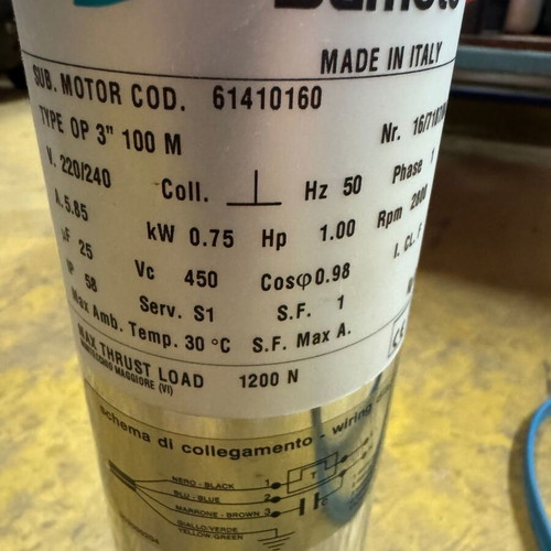 Sumoto OP3 1HP 220V Single-Phase Submersible Motor new