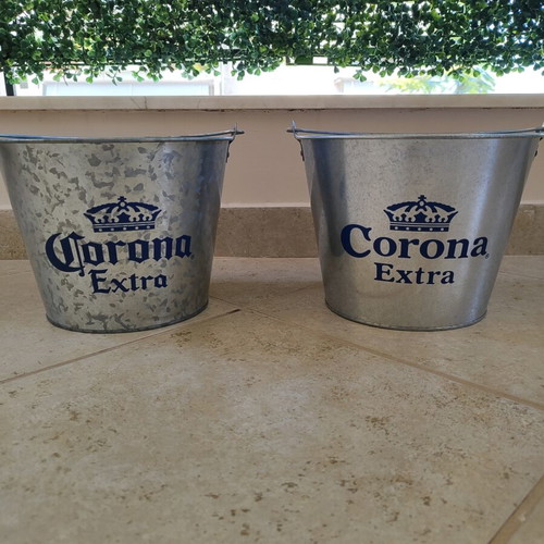 Corona Extra metal ice buckets set like new, 2 pieces
