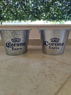 Corona Extra metal ice buckets set like new, 2 pieces