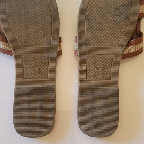 Beige brown slide sandals used, size 40, flat style