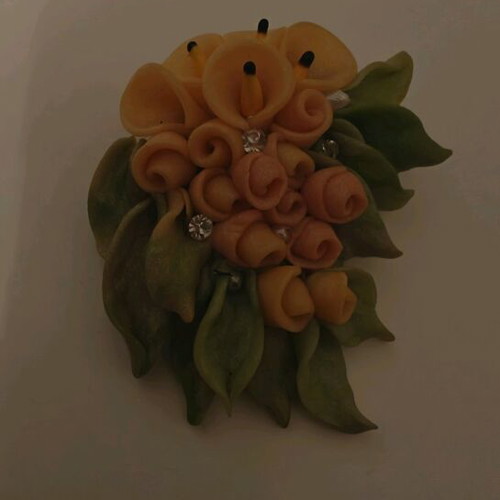 Handmade brooch like new with flowers and colorful strass