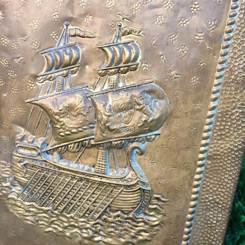 Antique brass fireplace screen used