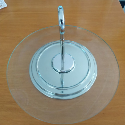 Serving tray like new with crystal and stainless steel base